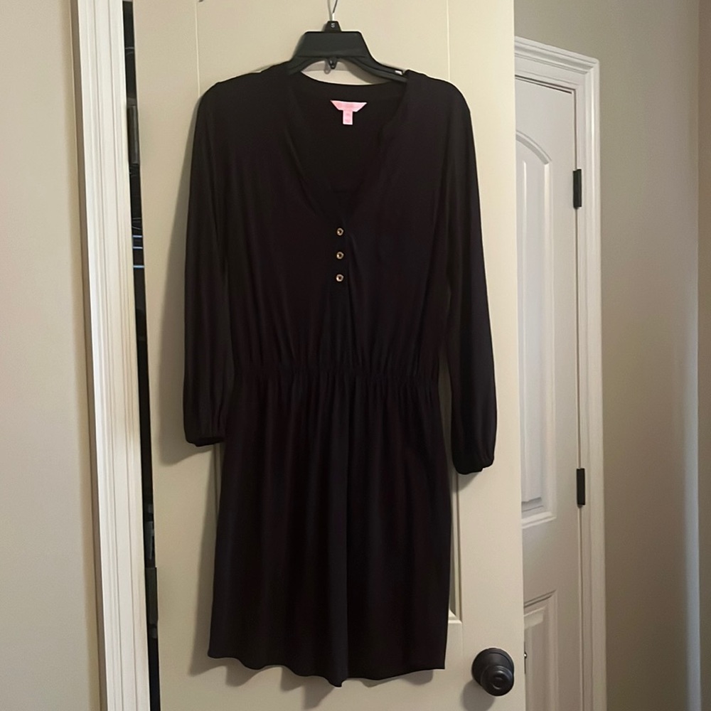 Long sleeve black cotton dress by Lilly Pulitzer